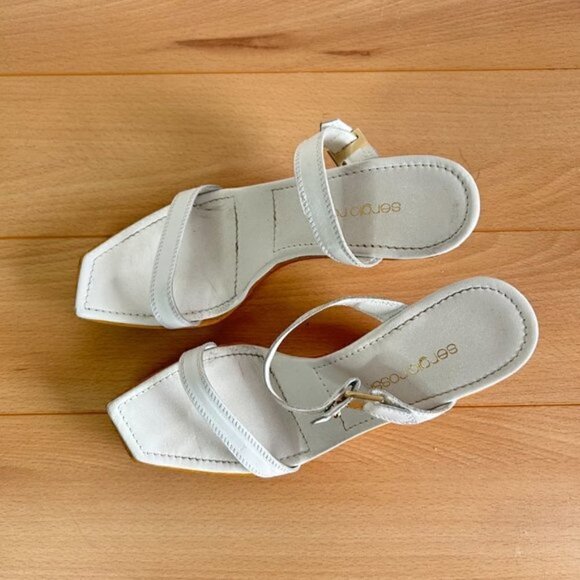 Vintage Sergio Rossi White Wood Clogs Sandals sz 37 - Picture 6 of 9